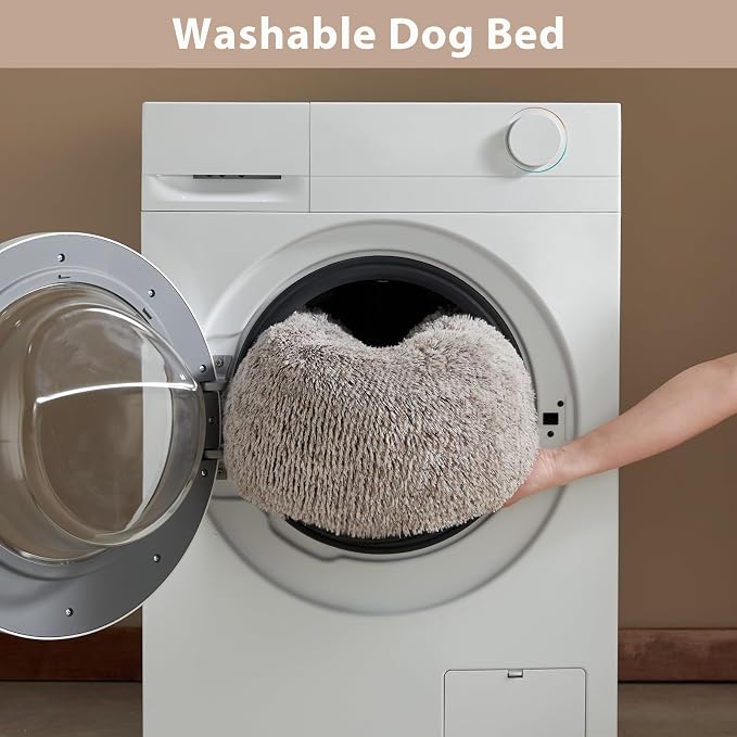 WNPETHOME Medium Round Calming Dog Bed Cat Bed for Comfy Sleep | Dog Bed For Medium Dog, Cute Washable Puppy Bed with Cozy Plush, Fur Anxiety Pet Bed Donut Cuddler (27x27x10In, Light Coffee)