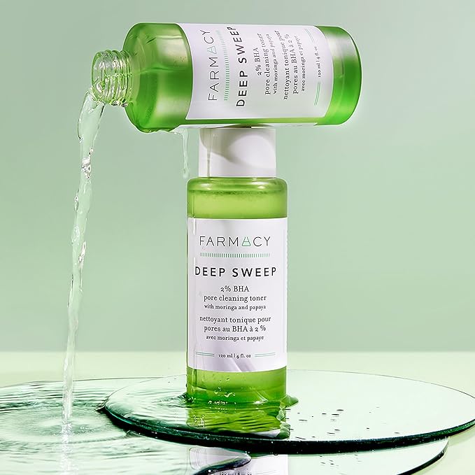 Farmacy 2% Salicylic Acid Toner for Face - Deep Sweep Gentle BHA Exfoliant for Oily Skin - Refines Texture with Papaya Enzymes & Moringa Water for a Healthy-Looking Complexion (10ml)
