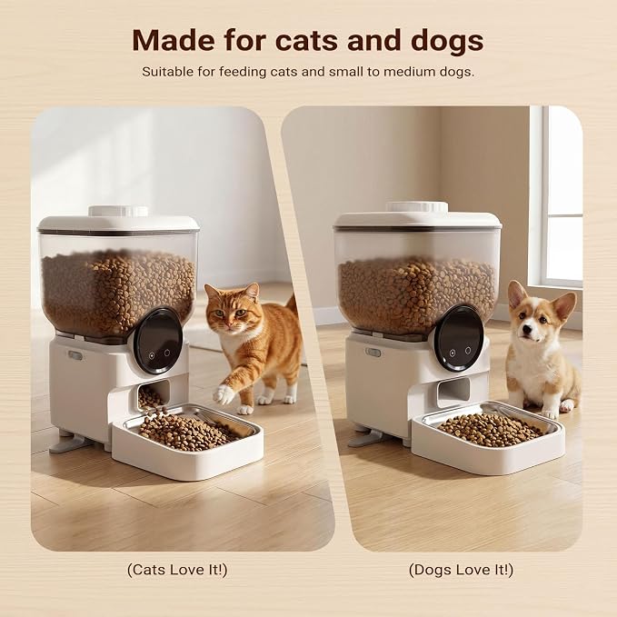 Smart Automatic Cat Feeder 27 Cups App Controlled Dispenser for Busy Owner | anti clog dual power battery backup programmable portion control slow feeder vacation travel automatic cat dog feeder