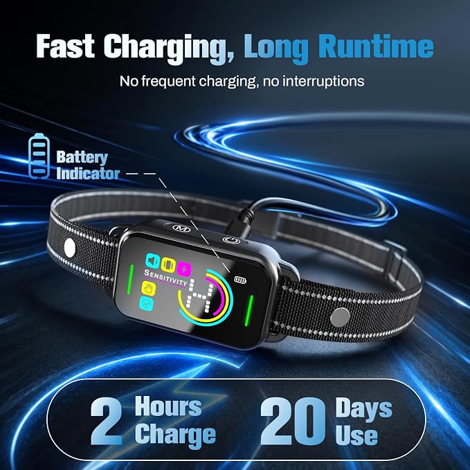 Bark Collar for Large Medium Small Dogs - Smart AI 1S Stop Barking, Anti Barking Device & Dog Training Collar with Beep, Vibration | IP67 Waterproof 8-Level Sensitivity -Jet Black