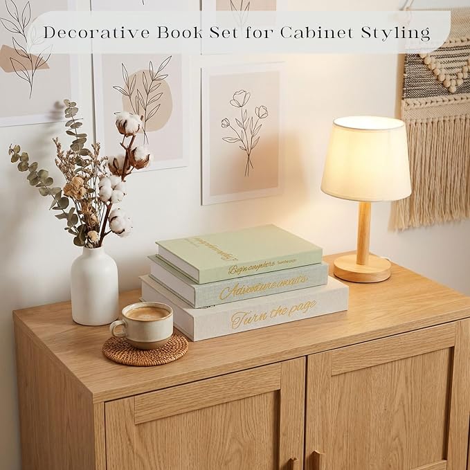 Decorative Book Storage Box Set of 3, Linen Faux Books for Coffee Table, Stylish Decorative Books for Bookshelf, Photo Organization, Keepsake Storage, Home Decor, Grass Green