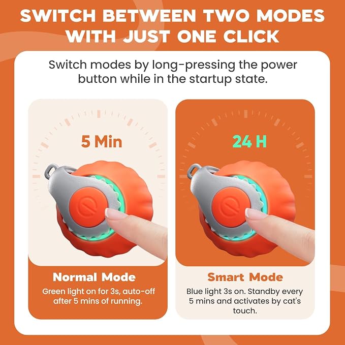 2 Pack Interactive Cat Toy for Indoor Cats, Two Speed Smart Automatic Cat Toy Moving Ball with Tail, Rechargeable Motion Activated Cat Toys for Bored Indoor Adult Cats(Orange & Blue)