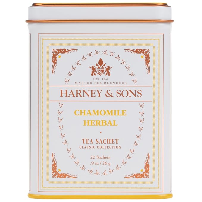Harney & Sons Chamomile Herbal Tea, 20 Sachets in Classic Tin – Premium Egyptian Chamomile, Caffeine-Free, Relaxing Floral Herbal Tea