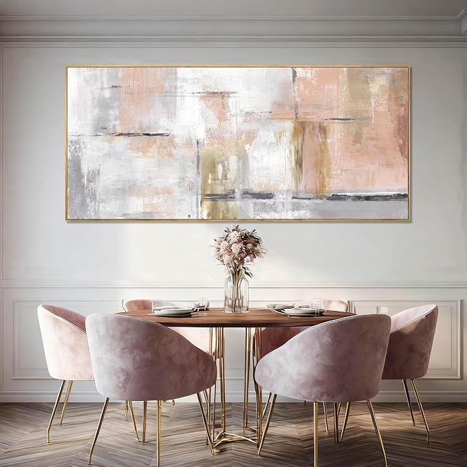 SOUGUAN Contemporary Home Wall Decor Pink and White Canvas Painting Abstract Wall Art 32"x70" Decorations for Bedroom Kitchen Artwork