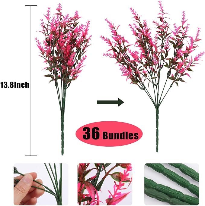 RECUTMS 36Packs Spring Decoration Artificial Flowers Outdoors Fake Greenery | Fake Shrubs Greenery Plants Indoor UV Resistant Plastic Boxwood Faux Flowers for Outdoor Planter Home Garden Porch Decoration