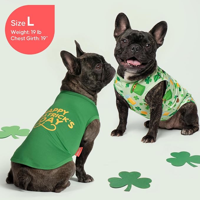 KYEESE 2Pack St. Patrick's Day Dog Shirt, Breathable Tank Top Sleeveless Dog T Shirts for Small Dogs Boy Girl, Lightweight Dogs Clothes Pet Outfit for Holiday, Green, M