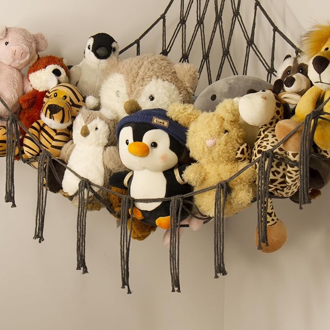 mirolam Stuffed Animals Hammock Net Corner-Hanging Stuff Animal Toy Storage Organizer for Plush Plushie Room Bedroom Nursery Decor Toy Storage Organization