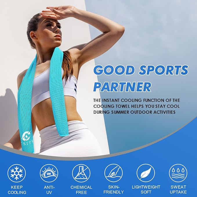 CSITE 8 Pack (47"x12") Cooling Towels for Neck and Face Bulk, Ice Towel for Hot Weather, Soft Breathable Chilly Gym Towels, Microfiber Towel for Work Out, Yoga, Running, Camping & More Activities