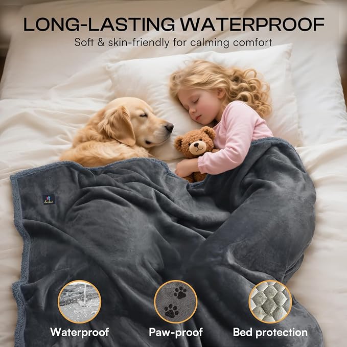 Luciphia Waterproof Bed Blanket Washable,Soft Sherpa Fleece Puppy Reversible Throw Blankets for Small Dog Cat,Furniture Cover Protector Couch Bed from Liquid Pee and Pet Fur, Grey, 40" x 28"