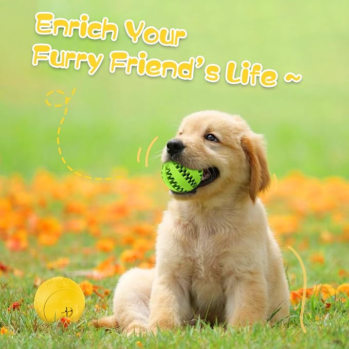 HIPPIH Dog Puzzle Toy 2 Pack, Interactive Dog Toys for Treat Dispensing | Durable Puppy Enrichment Toys, Dog Treat Ball for Teething, Slow Feeder, IQ Training, Green-2.75'', Yellow-3.14''