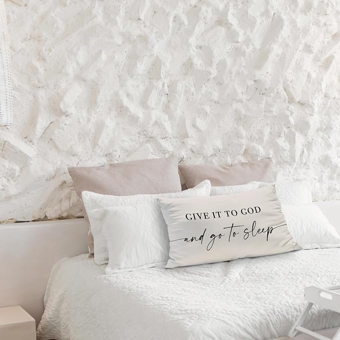 Give It to God and Go to Sleep, Decorative Pillows Cover for Bed, Throw Pillows Cover for Bed, 12x20 Inch Pillow Case, Decorative Bed Pillows Cover for Bedroom(12x20, Cream-Coloured)