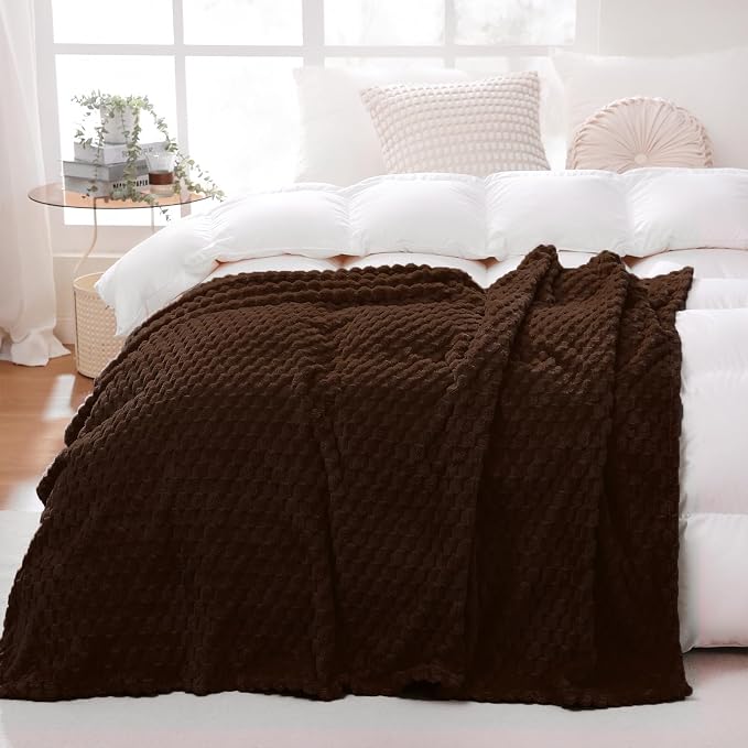 Puncuntex Brown Throw Blanket 50"×60" inches Fuzzy 3D Jacquard Decorative | Flannel Fleece Super Soft Plush Cozy Blanket for Couch Sofa Chair Lightweight