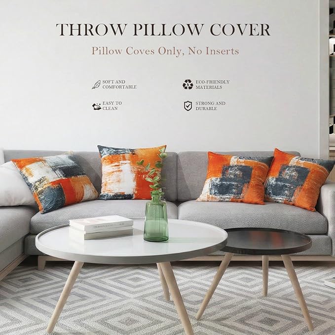 Decorative Throw Pillow Covers Burnt Orange Cushion Cover Taupe Abstract Art Painting 4 Pcs Pillowcase 18x18 Inch for Sofa Couch Bedroom Living Room Outdoor Home Décor | Taupe & Burnt‑Orange Modern‑Art Cushion Cases, Neutral Aesthetic Pillowcases for I...