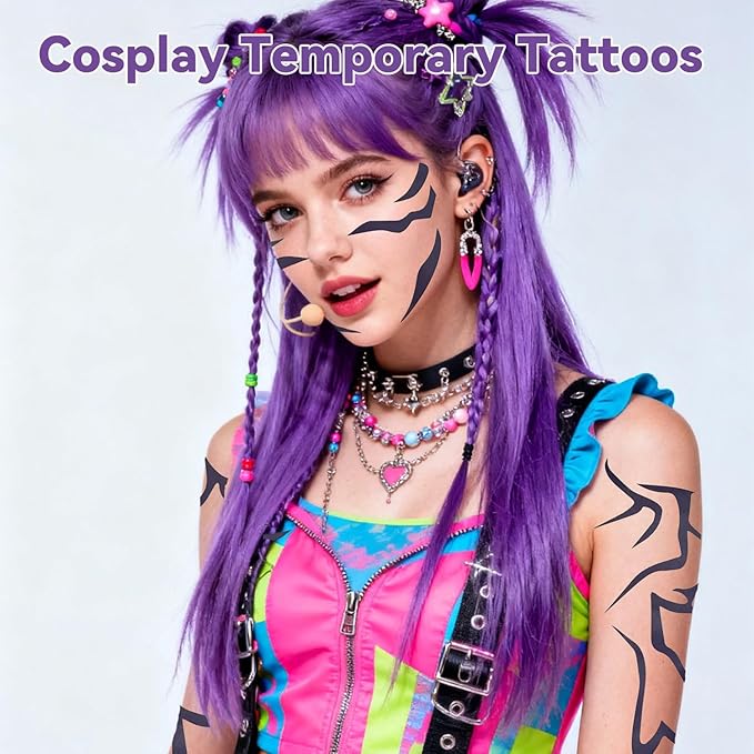 Full Body Temporary Tattoo Set (8 PCS) – Waterproof Holographic Body Art Stickers for Festival, Cosplay, Party & Fashion Looks – Long Lasting & Easy to Remove