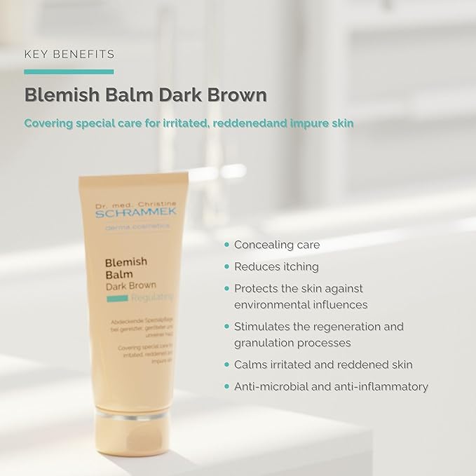 Schrammek Blemish Balm Dark Brown (1.4 fl oz) - Covering Special Care for Irritated, Reddened & Impure Skin - The Original since 1967 - BB Cream - Tinted Face Moisturizer - Facial Skin Care - Dr