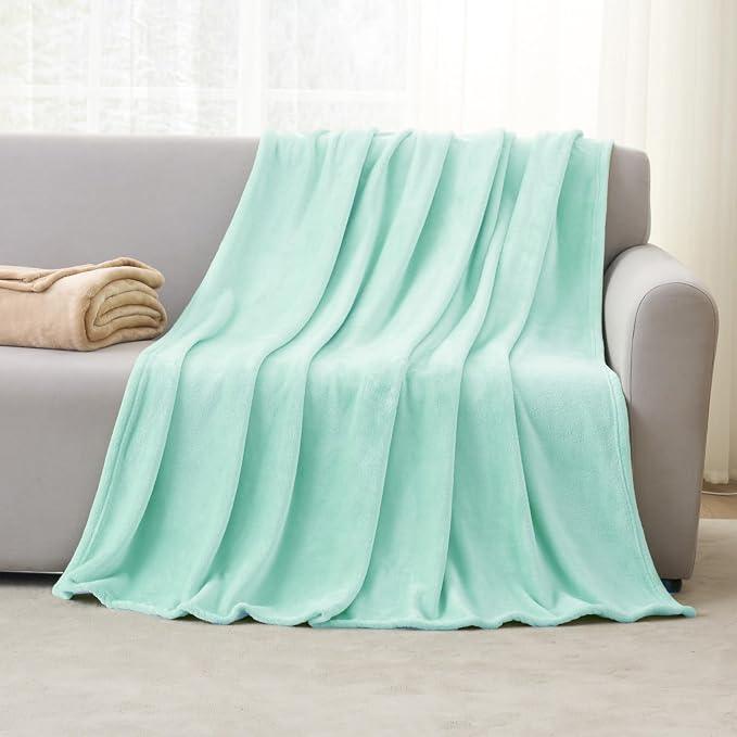 Hansleep King Mint Green Fleece Blanket, Soft Flannel Bed Blanket | Fuzzy Cozy Blanket 90x108 Inches, Multi-use for Bed, Sofa, Couch, Travel, Camping, All Season Warm Lightweight Cover