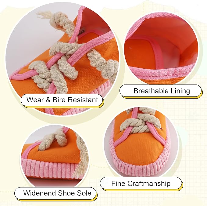 vocheer Dog Chew Toy, Dog Toys to Keep Them Busy Durable Teething Shoe Interactive Squeaky Puppy Toy,Small,Medium Breze, Machine Washable, Orange