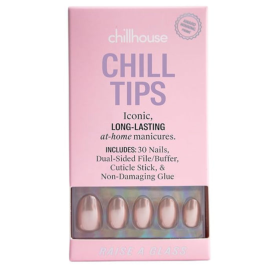 Chillhouse - Chill Tips, Press on Nails Kit - Raise a Glass (Oval) - 30 Nail Shapes & Sizes - Up to 2 Weeks of Wear - Customizable Fit - Reusable - Latina Founded & Women Owned - Beauty & Self Care