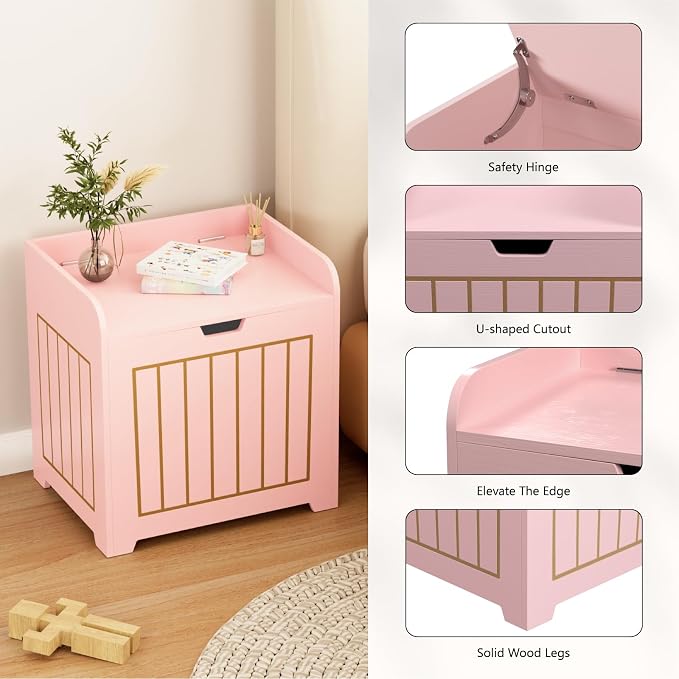 Aenuert Storage Chests, Small Cube Organizer Box,Wooden Entryway Storage (Pink, Without Handles)