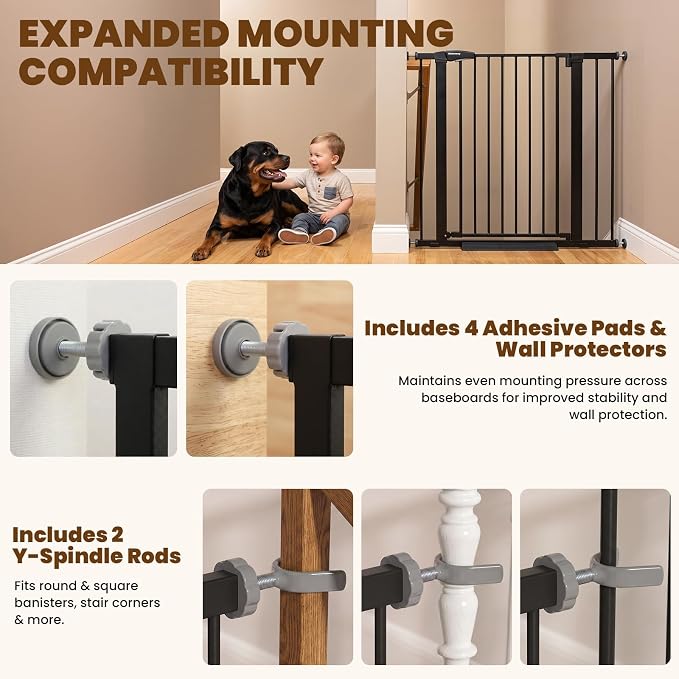 Mumeasy 36" Extra Tall Dog Gate,29.7"-40.5" Baby Gate for Stairs & Doorways