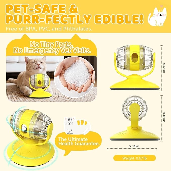 Interactive Cat Treats Dispenser Toy, Puzzle Feeder Food Dispenser, Kitty Interactive Enrichment Toys, Dispensing Foods Slow Feeder National Pet Day Gifts for Cats IQ Training, Yellow
