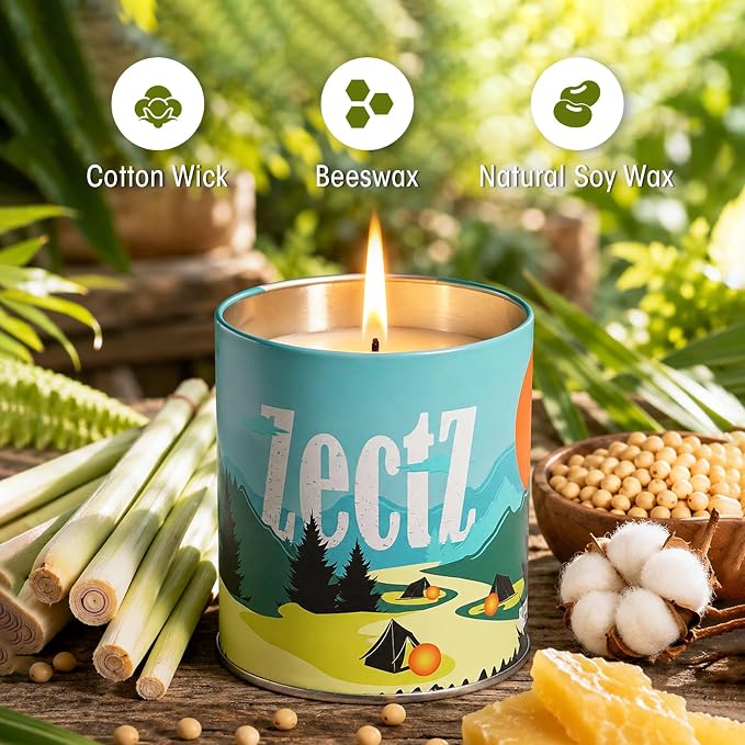 Citronella Candle for Outdoor Indoor, with Lemongrass, Rosemary, and Peppermint Oil, 9 oz 4 Pack