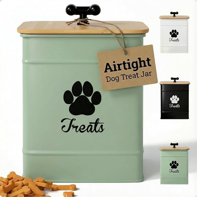 Dog Treat Container Airtight, 6"W x 8"H, Powder Coated, 12 Cup Capacity