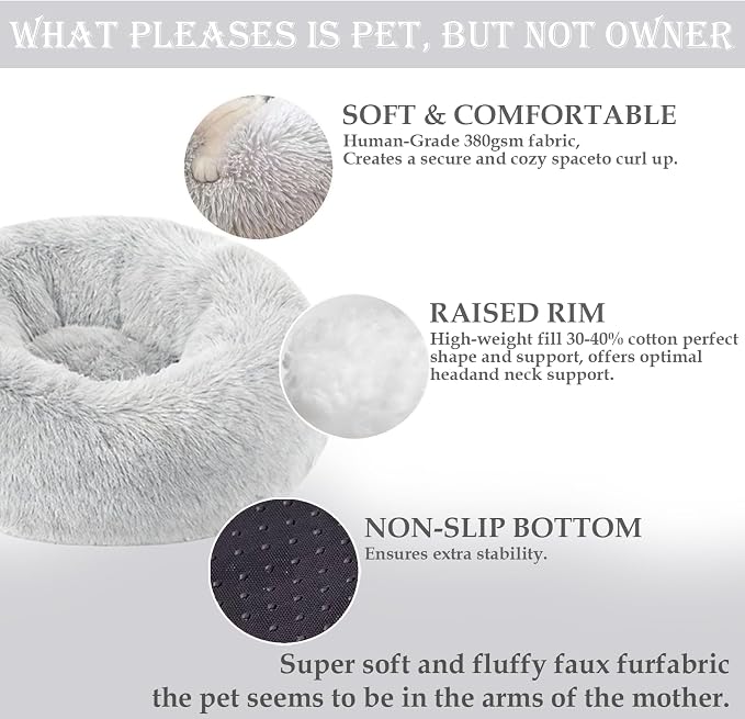 Washable Calming Dog & Cat Bed for Ultra Large Small Medium Size Pet | Donut Round Cute Warming Mat House Supply Indoor, 8 Sized Deal Necessity Essential Furniture for Boy Girl Puppy Kitten kitty
