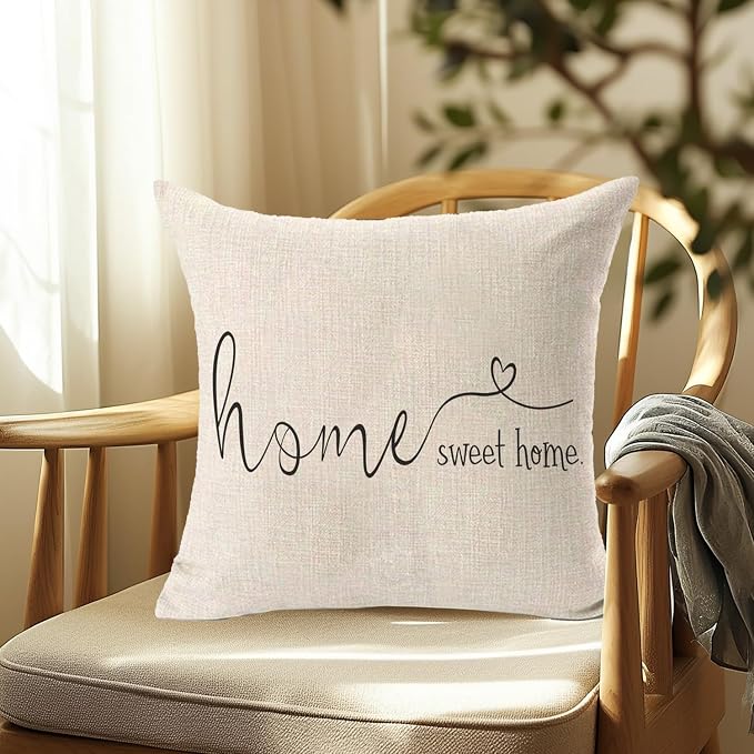 Home Sweet Home Quotes Farmhouse Pillow Covers 18x18 Inch,Farmhouse Decorative Lumbar Throw Pillow Case Cushion Cover,Housewarming Gift