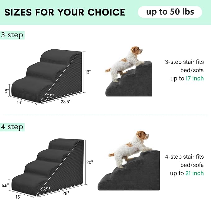 Mesa Lemon 3 Step Dog Stairs Pet Ramp for High Beds, Sofas and Cars | High Density Foam, Non-Slip Bottom, Removable Washable Cover, Portable Handle, Holds Up to 50 lbs, 16 Inch Height
