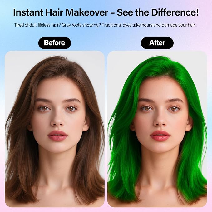 Green Hair Spray, One-Day Hair Color Spray For Kids Women Men, Temporary Hair Dye Washable Hair Color Wax Non-Sticky For Cosplay Party DIY, Christmas Party, Halloween Crazy Hair Day (120ML)