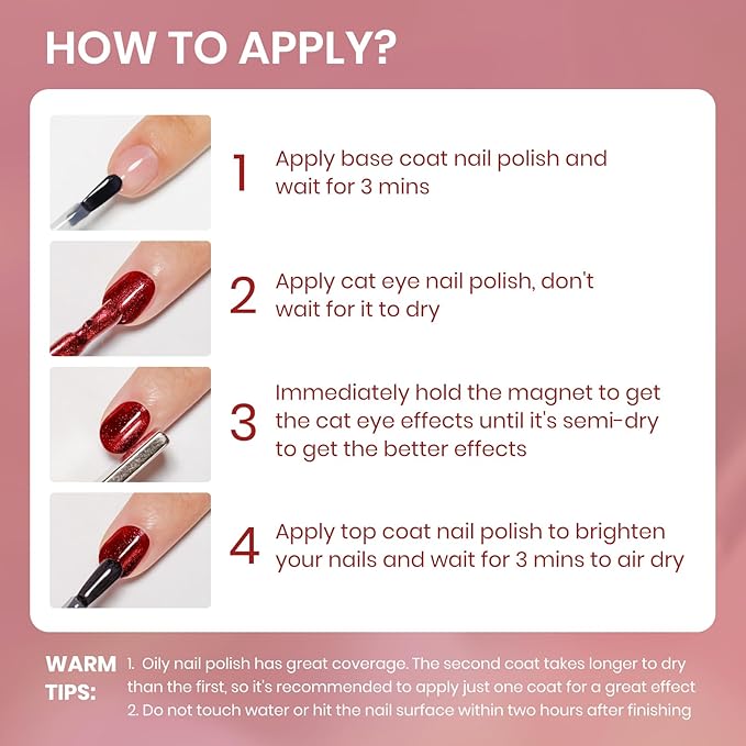 Red Magnetic Nail Polish Non Gel, Red Cat Eye Nail Polish Quick Dry Lacquer Manicure Gift For Women Girls 16ml/0.54 oz
