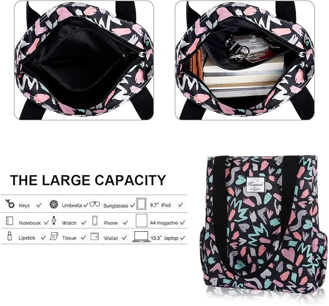 KAMO Floral Tote Bag - Waterproof Lightweight Handbags Travel Shoulder Bag for Hiking Yoga Gym Swimming Travel Beach