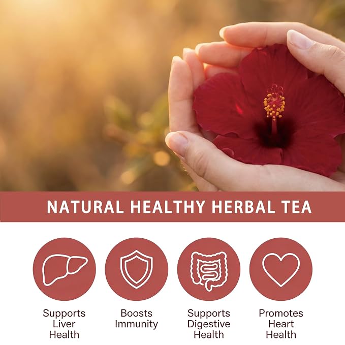 Samcci - Hibiscus Tea Bags, 50 Teabags - Premium dried hibiscus flower for tea - flor de jamaica natural - Non-GMO - Caffeine-free - Rich in Antioxidants & Support Digestion