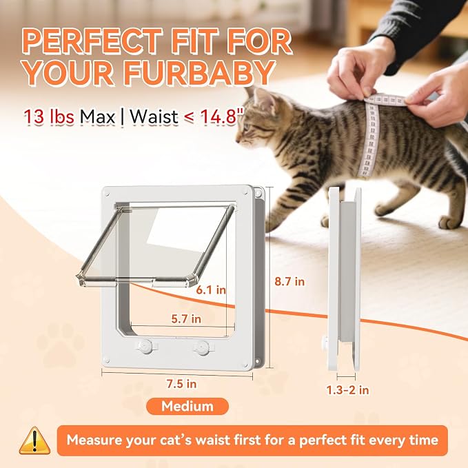 LIBBEPET Cat Door Interior Door, 4 Way Locking Flap for Cats ≤13 lbs，Medium