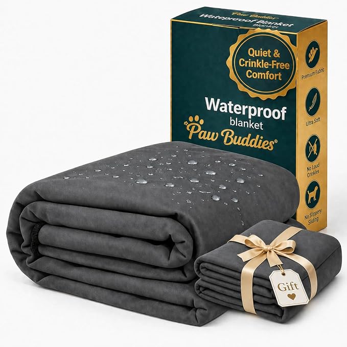 Paw Buddies Waterproof Blanket King Size 80"x90" for Dogs, Pets, Bed & Couch, Reversible Velvet-Feel Throw, Leakproof Machine Washable Furniture Protector + Bonus Small Blanket