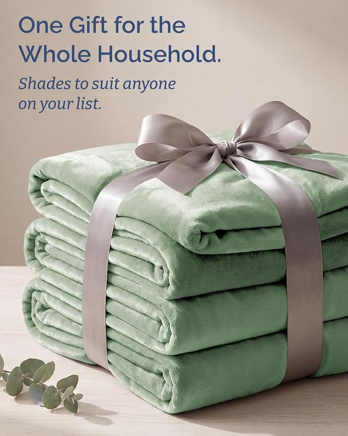 Ultra Soft Fleece Blanket Giant Blanket Size - Flannel Fleece Luxury Blanket - Lightweight for Couch Bed Chair - Thick, Warm and Breathable - All Season Cozy, Celadon