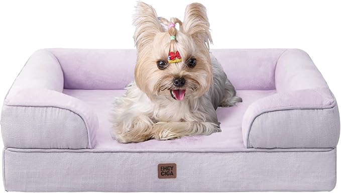 EHEYCIGA Orthopedic Small Dog Bed, Waterproof Memory Foam Washable Pet Beds | Non-Slip Bottom and Egg-Crate Foam Medium Dog Couch Bed with Washable Removable Cover, Lilac