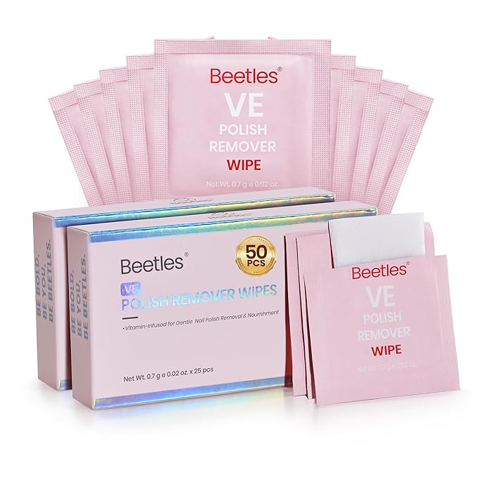 Beetles Acetone-Free Nail Polish Remover Pads - 50 Count Nail Scrubbers 2-in-1 Prep & Lacquer Remover Nail Polish Remover Wipes Travel-Friendly Fingernail Polish Remover with vitamin E
