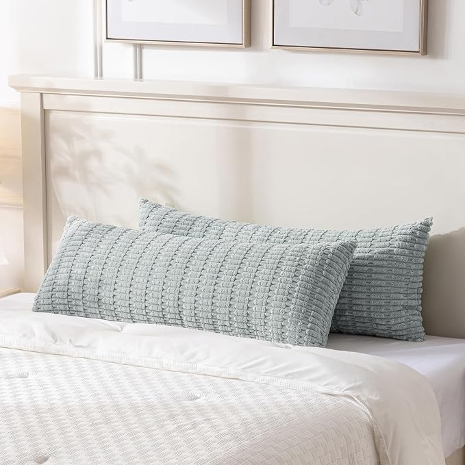 Fancy Homi Decorative Throw Pillow Covers for Bed Couch Bedroom Bench, Soft Corduroy Solid Pillow Case, Rustic Farmhouse Boho Room Decor,54" x 20" (Pack of 1),Grey Blue