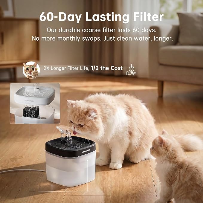 PAWGETHER® Cat Water Fountain with Wireless Pump 51oz/1.5L Dog Water Fountain, Ultra Quiet Automatic Pet Water Fountain Portable Indoor Outdoor Travel Small Dog Water Dispenser with Adapter Black