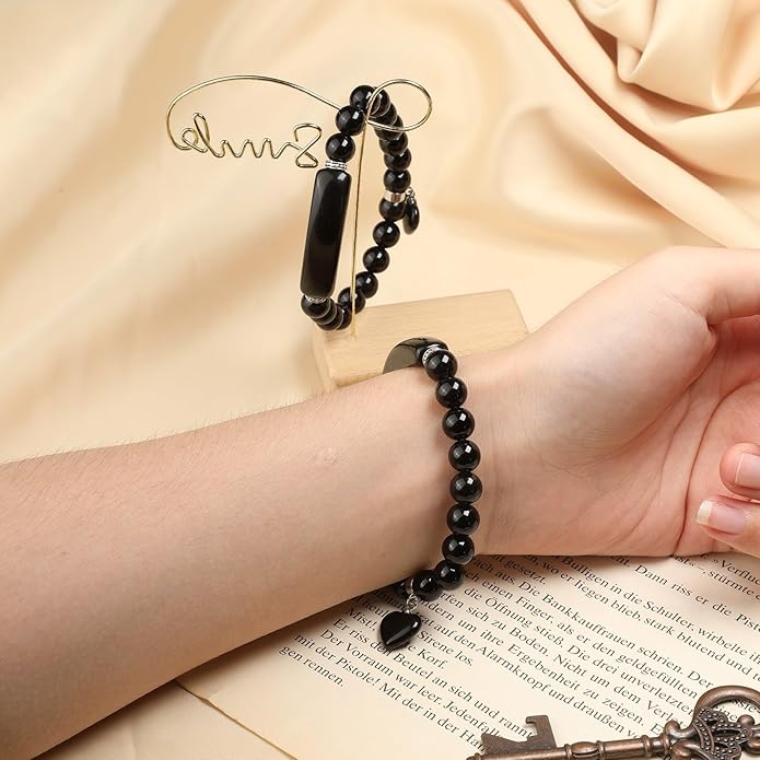 TUMBEELLUWA Healing Stone Bracelet 8mm Beads Chakra Crystal Energy Heart Charm Bracelet Handmade Jewelry for Women