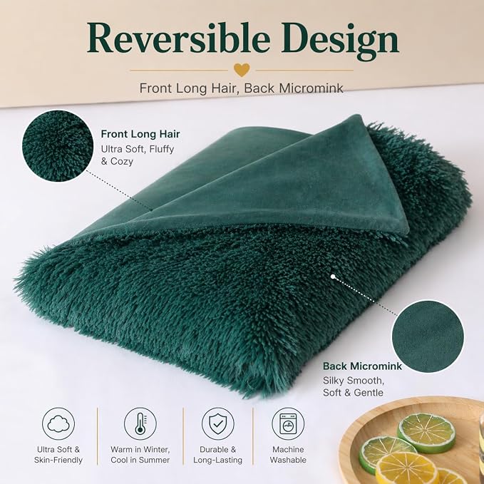 REAFORT PV Faux Fur Body Pillow Cover 21"x54", Hidden Zipper (Evergreen) | Ultra-soft long hair faux fur with a hidden zipper offers luxurious comfort and is machine washable for easy care.