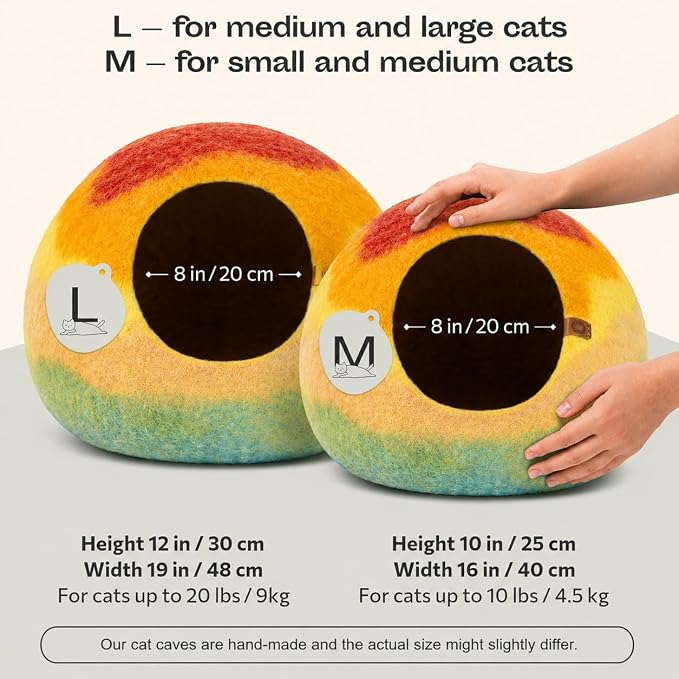 Cat Cave - Merino Wool Bed for Indoor Cats (Tucson Sunset, Large) | Cat Bed Enclosure, Premium Felt, Handmade, Super Soft, Lightweight, Breathable, Adjustable Shape