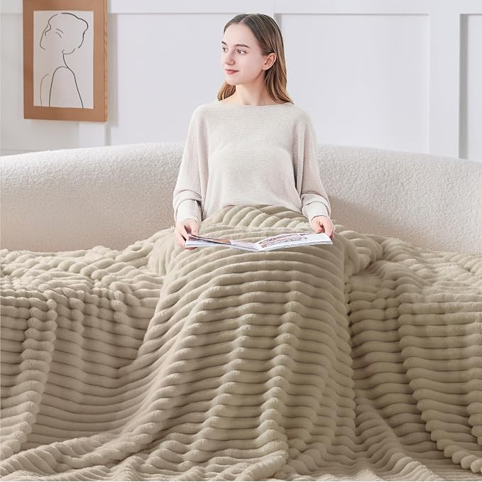 BEDELITE Ribbed King Size Blanket for Bed, Linen, 108"x90" | Ultra-Soft Plush Fleece, Warm Yet Lightweight, Ribbed Texture, Home Decor, Machine Washable, Giftable, All-Season Use