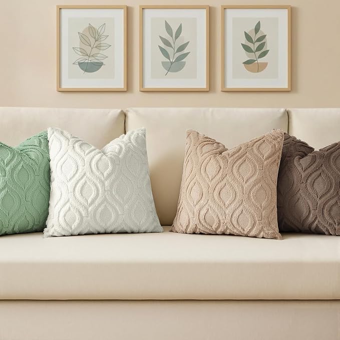 decorUhome Faux Fur Soft Light Khaki Throw Pillow Covers 16x16 Set of 2 | Plush Solid Fall Couch Pillow Covers, Accent Modern Farmhouse Neutral Decorative Square Pillow Cases for Sofa Bed Living Room