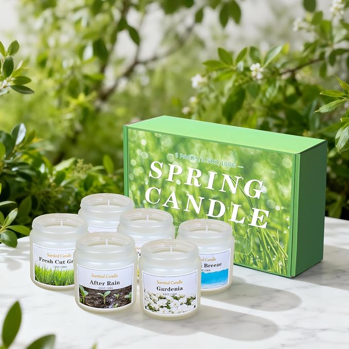 6 Pack Spring Candles for Home Scented, Spring Scented Candles for Women Men, 21oz Natural Soy Wax Candle, Scented Candle Gifts Set for Birthday, Valentines Day, Anniversary