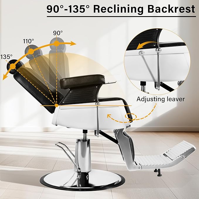 Barber Chair, Black Heavy Duty Reclining Hydraulic Salon Chair for Hair Stylist with Footrest and Headrest, Adjustable 360° Swivel All Purpose Chair Spa Beauty Equipment for Barbershop