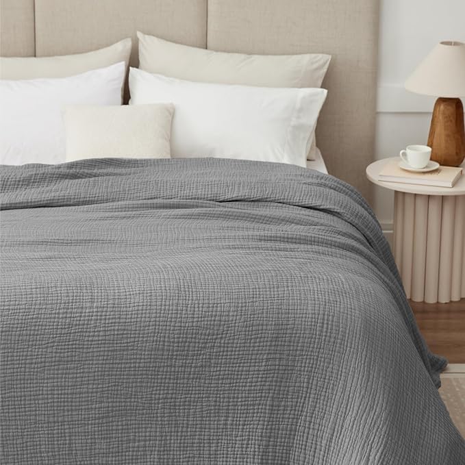 100% Cotton Muslin Blanket 50" x 60", Breathable and Lightweight Cotton Throw Blankets for Couch, Soft Cooling Summer Gauze Blanket for Adults All Season, Grey