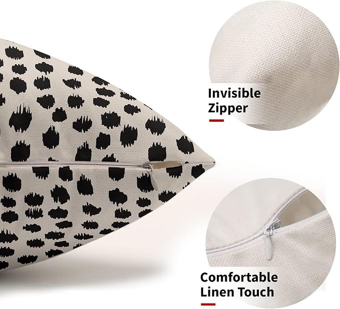 Polka Dot Throw Pillow Covers 12x20 Set of 2 Black Cream Throw Pillows Boho Design Brush Strokes Decorative Outdoor Pillowcase Square Cushion Cover Linen Pillow Case for Home Sofa Couch Bed